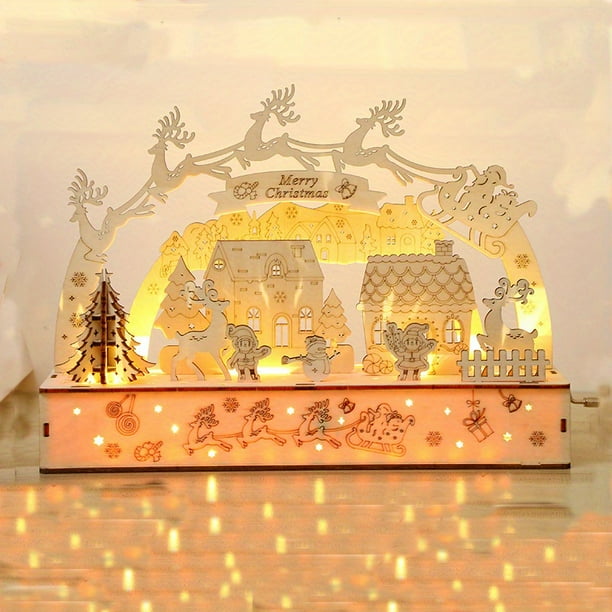 3D Wooden Puzzle,Handmade Wooden Luminous Lights, Christmas Creative Ornaments, Children's Educational Toys.Hand Shake The Music Box
