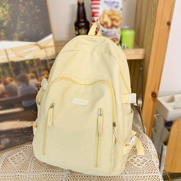 1pc Simple Solid Color Backpack, Preppy Versatile Casual Schoolbag, High School Middle School Students Backpack, College Students Travel Backpack, Students Commuter Bag For Daily Use