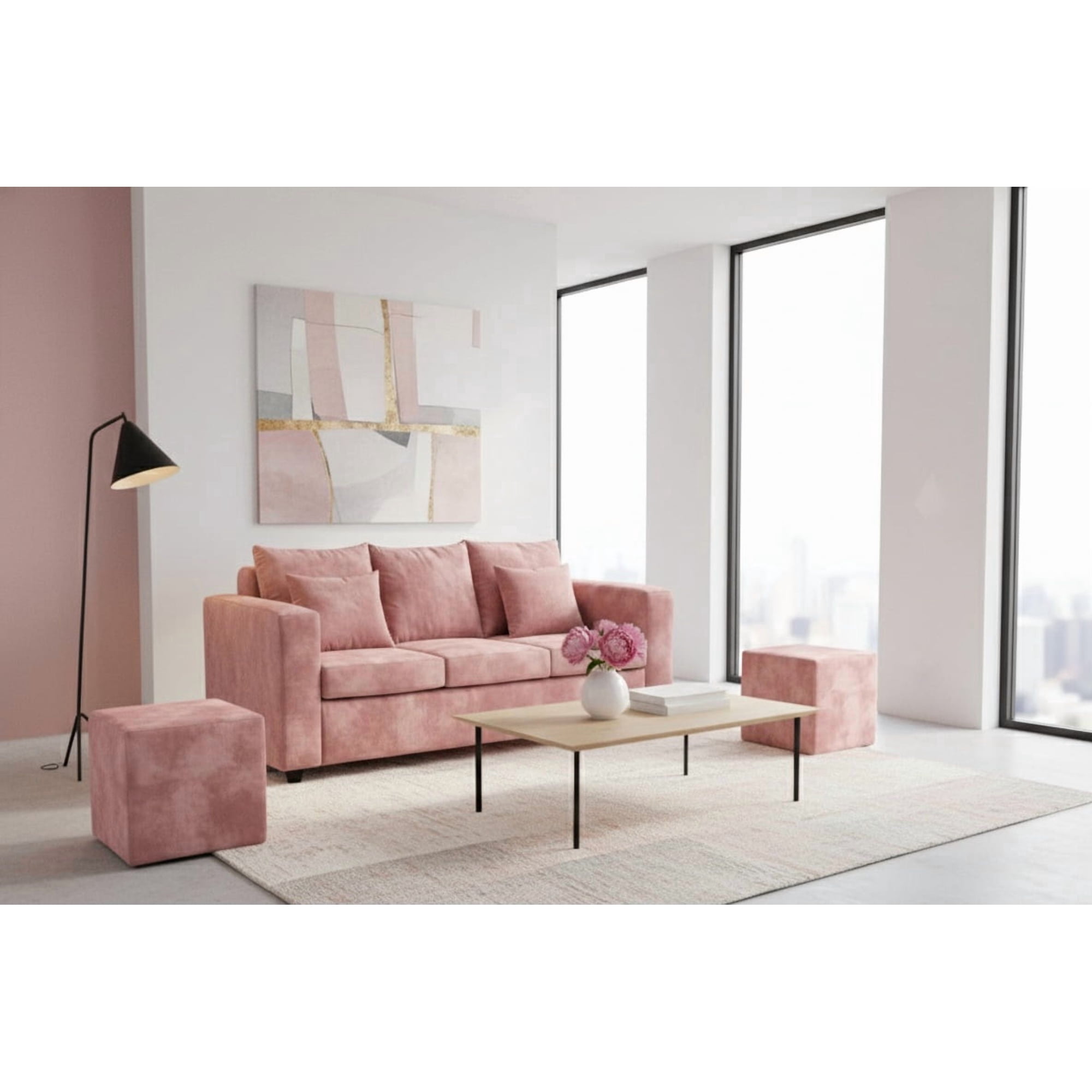 Fancy Hogar - Sofa Prince 3 Cuerpos 2 Puff Felpa