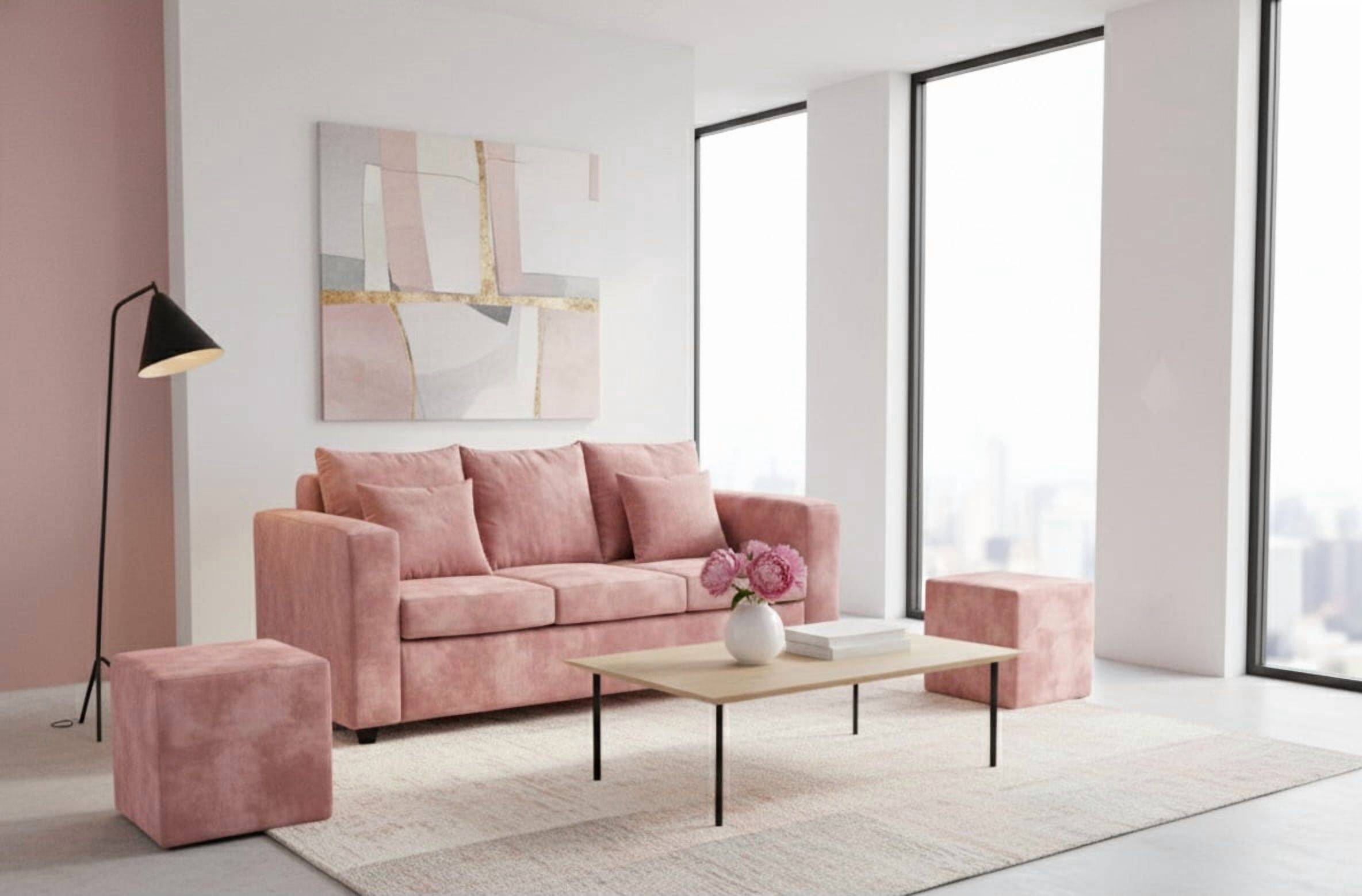 Fancy Hogar - Sofa Prince 3 Cuerpos 2 Puff Felpa