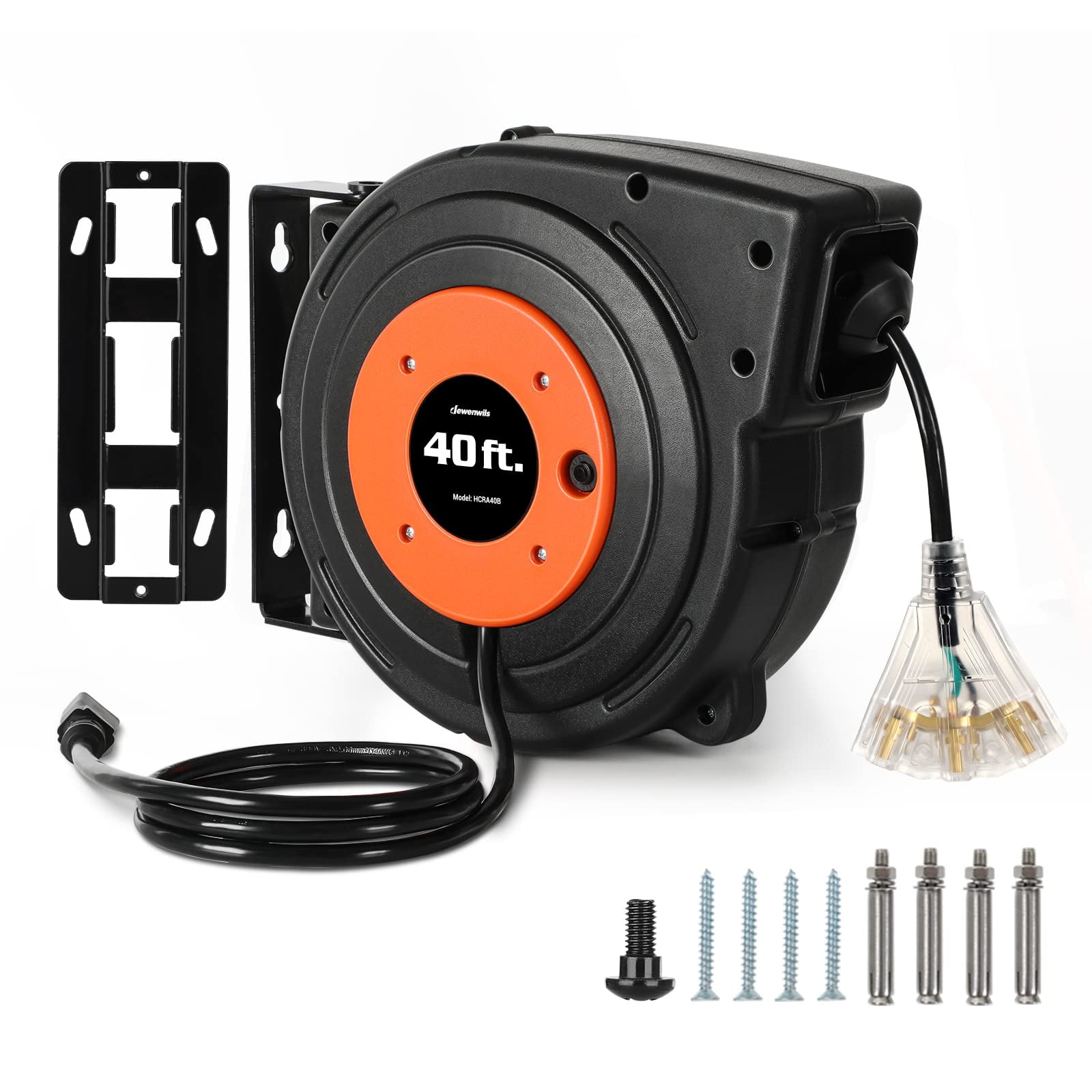 Carrete De Cable De Extensión Dewenwils De 40 Pies Con 3 Salidas, 15 A, Certificado Ul