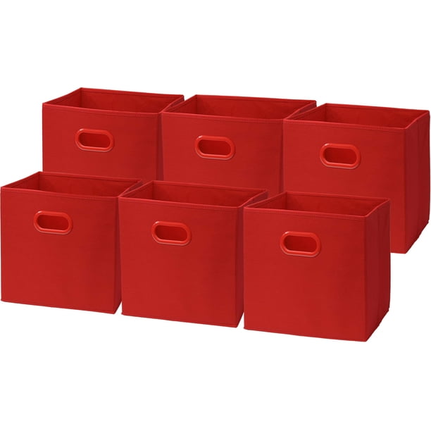 Cubos de almacenamiento simples para el hogar, plegables, 28 cm, color rojo, paquete de 6