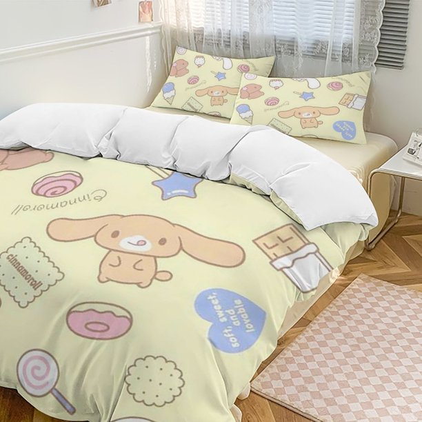 Cinnamoroll 3-Piece Twin Bed Set - Includes 1 Single Comforter And 2 Pillowcases Bedding - Fade Resistant Microfiber - Cinnamoroll