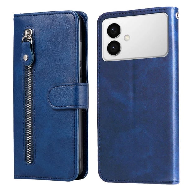 Funda tipo cartera para Samsung Galaxy S26 Edge con bolsillo con cremallera y ranuras para tarjetas – Función de soporte Azul