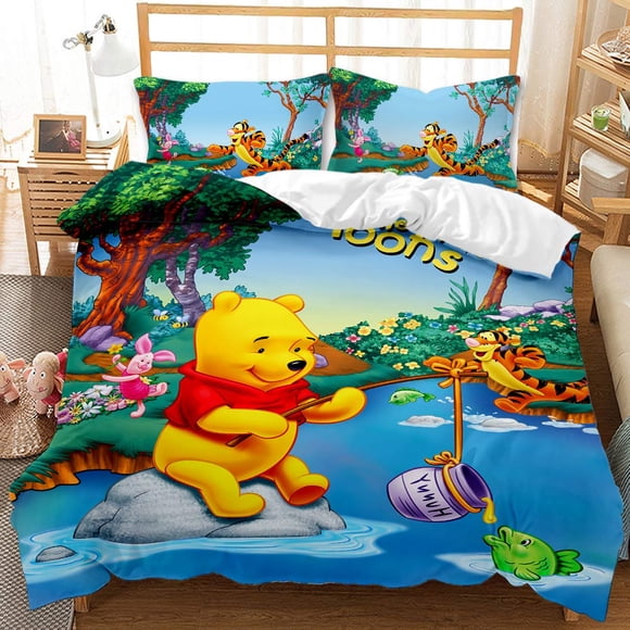 v1596 Bed Sheets Winnie The Pooh Cartoon Bedding Set Bear Baby Quilt Duvet Cover Pillowcase Bed Set For children and adults 3-Piece Bedding Set (1 Duvet Cover + 2 Pillow Shams) Bed Sheets ju1596