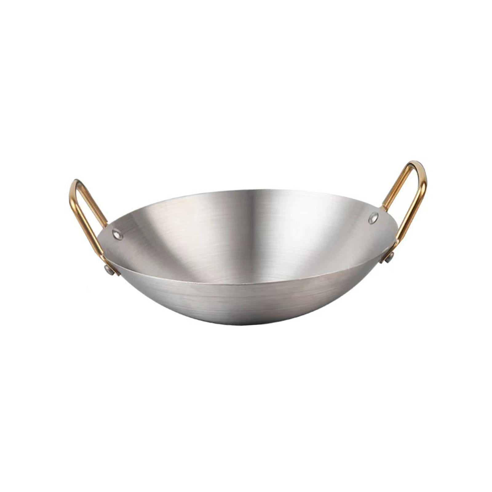 Magideal - Olla De Acero Inoxidable Para Cocinar Wok, Utensilios De Cocina Para Estufa, Sartén De Fondo Redondo, Olla Seca Para Freír Alimentos, Cocinar Al 24 Cm