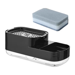 Magideal - Dispensador De Jabón Para Platos, Dispensador Con Bomba De Jabón Líquido Con Soporte Para Esponja, Portátil 2 En 1 Para Encimera De Baño (Esponja Incl Negro
