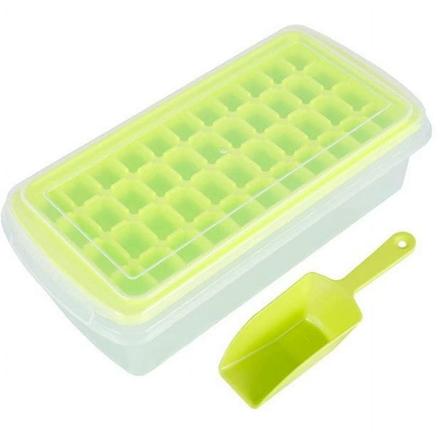Bandeja para cubitos de hielo con tapa y recipiente | Bandeja de silicona para 44 cubitos de hielo | Moldes flexibles y seguros para cubitos de hielo. Incluye recipiente para hielo, cuchara y tapa.
