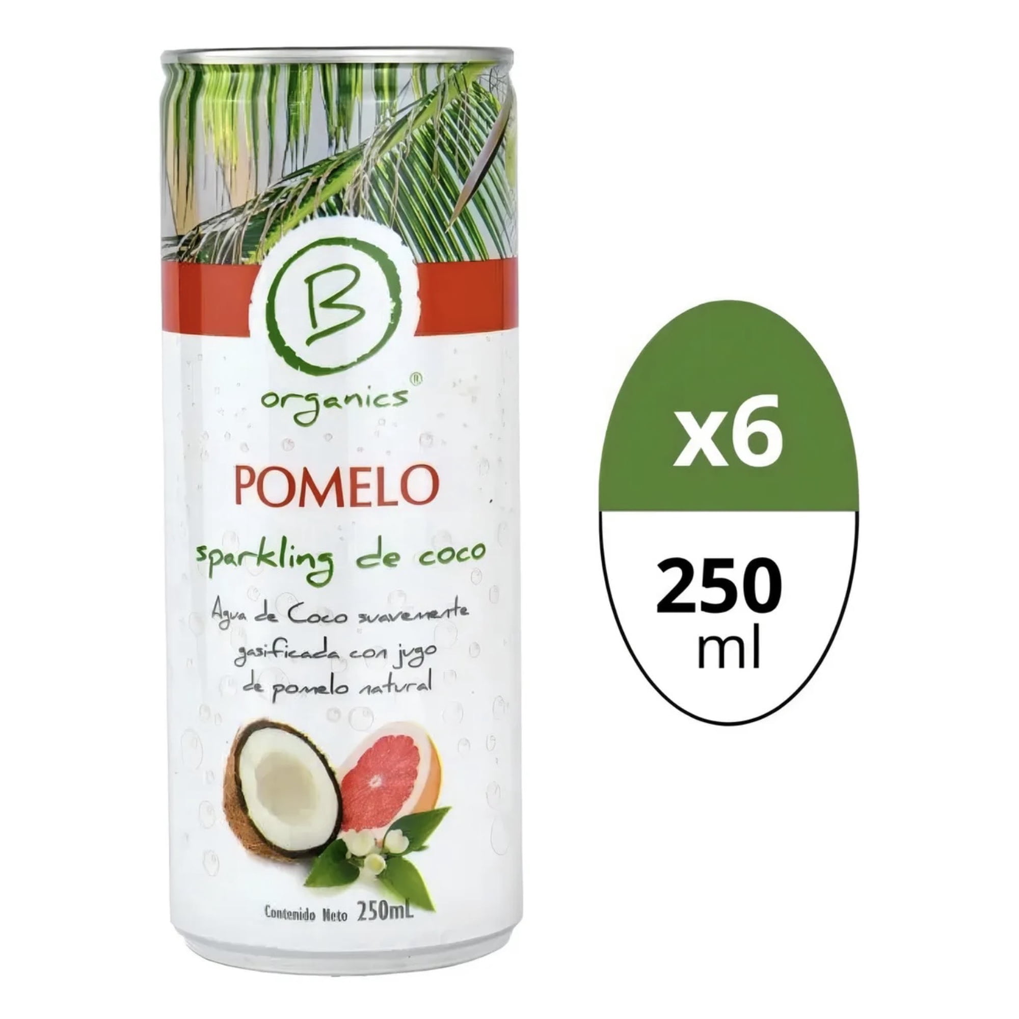 B Organics - Agua De Coco Sparking 6x Pomelo 250ml