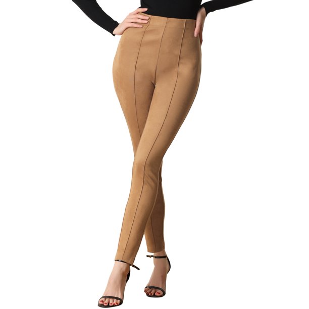 INSPIRE CHIC Leggings de Mujer de Imitación de Gamuza de Cintura Alta Pantalones Casuales de Cuero Sintético para un Uso Diario Elegante y Cómodo XL Marrón