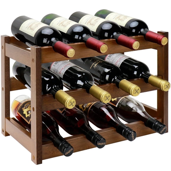 Botellero Thalomely de Bambú Nogal de 3 Niveles para 12 Botellas