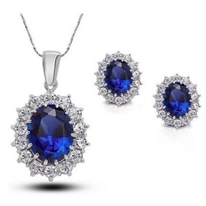 Collar Paris Jewelry Oval Blue Sapphire 18K Blanco 18 In Unisex