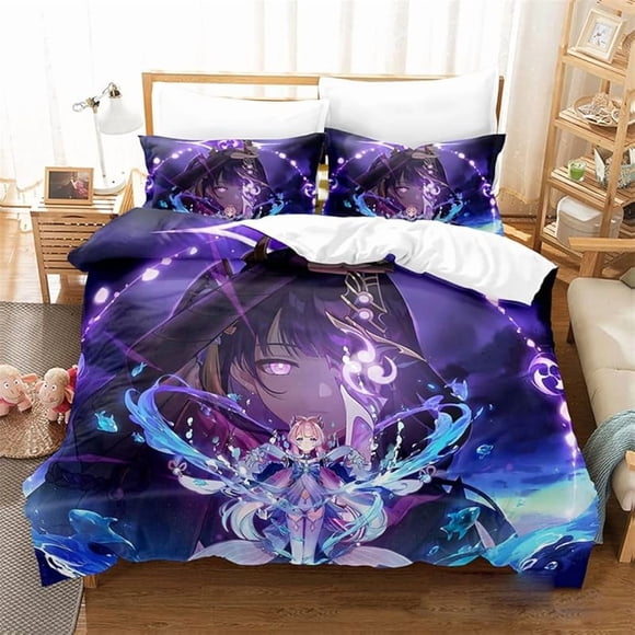 Comf-orter- Cover Be-dding S-et for Genshin- Impac-t Tarta-glia 3 Pcs- Cozy 1 Duvet Cover- 2 Pill-ow Cas-es No Bed Sheet