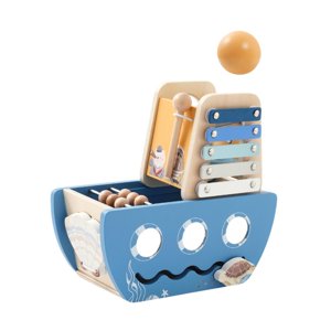 Magideal - Juego De Barco Pirata De Madera Con Engranajes Giratorios, Juguetes Con Cuentas De Ábaco Y Cordón, Juguetes Educativos Tempranos Para Jardín Y Césped