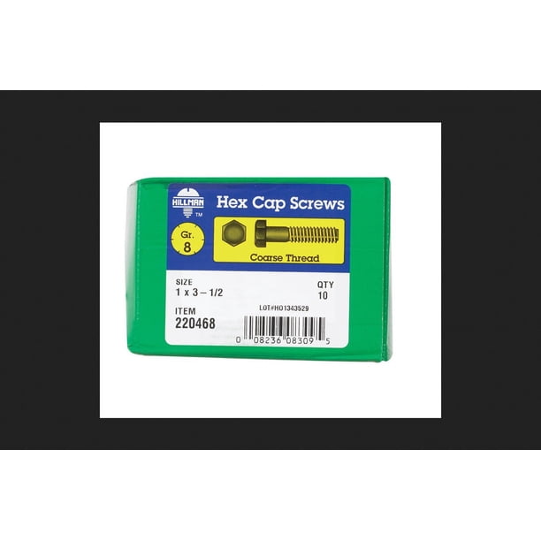 Screw Hillman, 1 pulgada de diámetro x 8,9 cm, tapa hexagonal de acero tratado térmicamente, paquete de 10