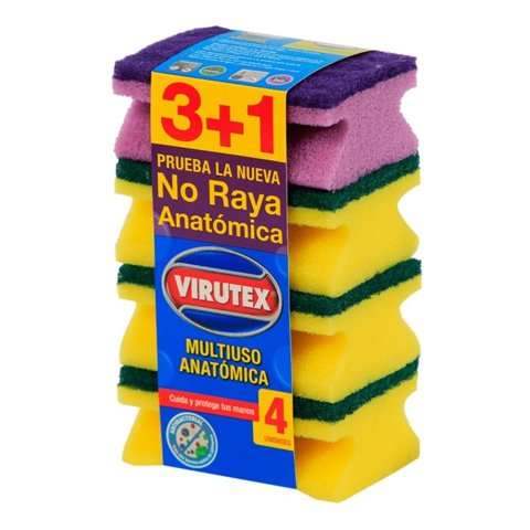 Virutex - Pack X 4 Esponja Acanaladas Clásica 3+1 Und