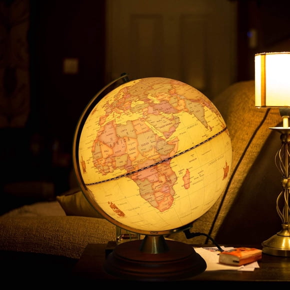 Globo mundial iluminado TTKTK de 20 cm con soporte de madera para niños