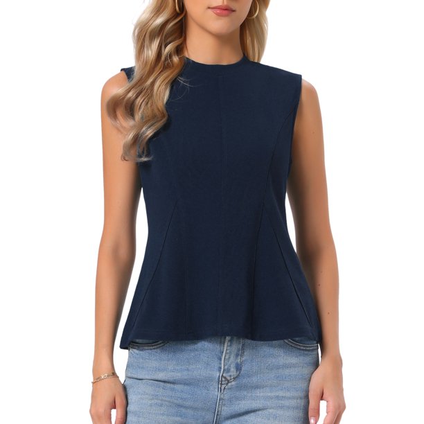 INSPIRE CHIC Blusas Peplum sin mangas para mujer, blusas informales de negocios estilo babydoll, perfectas para verano y otoño, XL azul oscuro