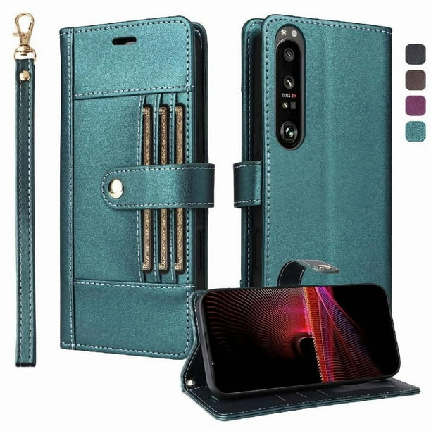 FOXDOCK Funda tipo Cartera para Sony Xperia 1 III – Cubierta de Cuero PU con Múltiples Ranuras, Bolsillo para Efectivo y Correa de Muñeca