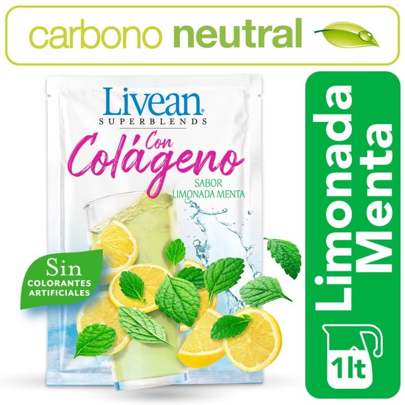 Jugo En Polvo Con Colágeno Limón Menta Sobre 7 g Livean