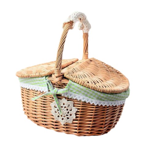 Ioensy - Cesta De Mimbre Para Picnic, Cesta De Almacenamiento De Ratán Para Servir Pan, Para Acampar Al Aire Libre, Pequeña, Verde