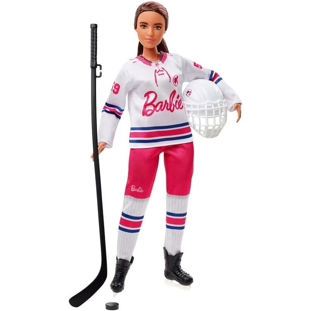 Muñeca Morena De Jugador De Hockey De Deportes De Invierno Forma Curvilínea (12 In) Con Jersey Casco Palo De Hockey Puck Y Tro Gran Regalo Para 3 Y Más