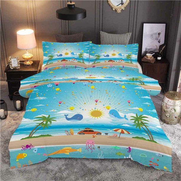 Dolphin Octopus Duvet Quilt Covers Pillow Case Bedding Sets3-Piece Bedding Set (1 Duvet Cover + 2 Pillow Shams)