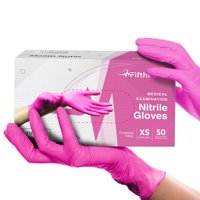 Guantes Desechables Fifthpulse De Nitrilo Rosa Intenso, Fucsia, 50 Unidades