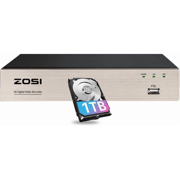 DVR CCTV ZOSI H.265+ 3K Lite de 8 canales con disco duro de 1 TB