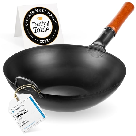 Wok Pan YOSUKATA, acero al carbono, 34 cm, salteado, barbacoa para acampar