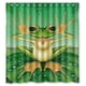 thumbnail image 1 of Cortina de ducha con diseño de rana haciendo cara sobre una hoja de loto verde, con ganchos, 167 x 183 cm, 1 of 3
