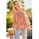 thumbnail image 1 of Top con Tirantes, Cuello Halter, Mangas Globo, Estampado Floral, Terracota M, 1 of 4