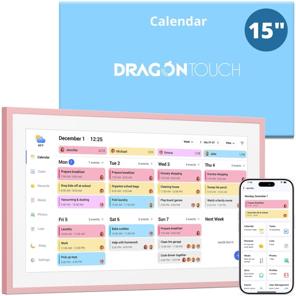 Marco digital Dragon Touch de 39 cm con pantalla táctil rosa