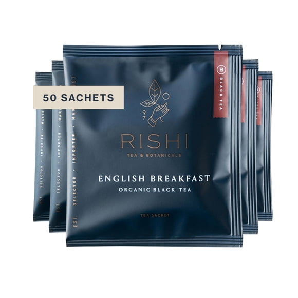 Bolsita de desayuno inglés Tea Rishi Tea, 50 bolsas orgánicas