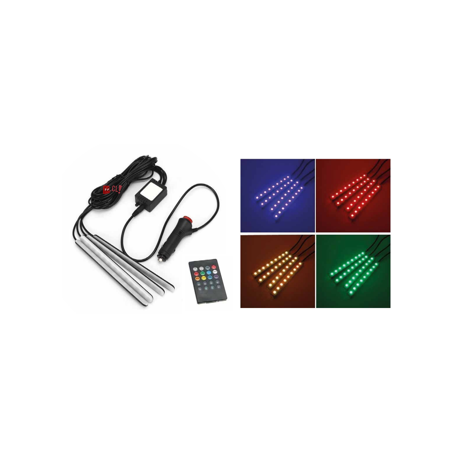 Puntostore - Kit De 4 Tiras Led Flexibles Rgb Para Autos - Ps
