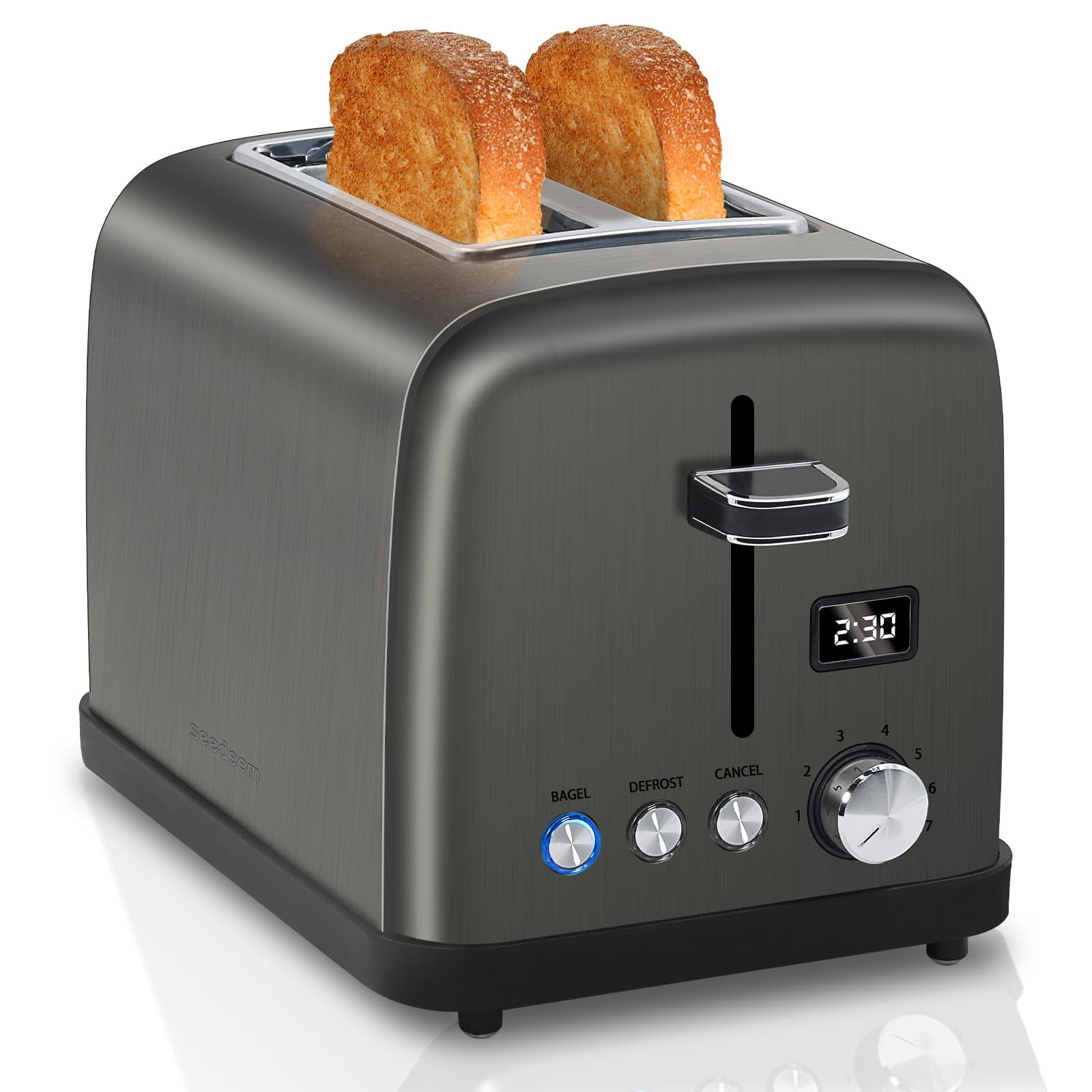 Tostadora Seedeem Para 2 Rebanadas Con Pantalla Lcd, 7 Niveles De Tostado, Ranuras De 3.6 Cm, 900w
