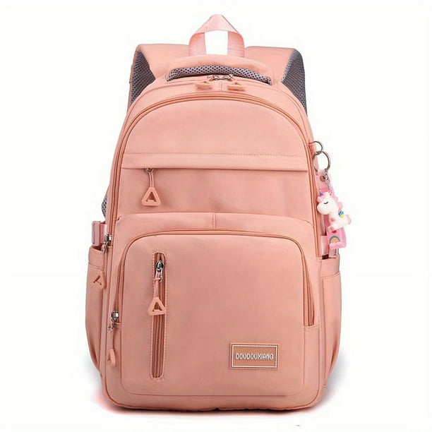 Large Capacity Waterproof Backpack, Solid Color Fashion Casual Nylon Laptop Bag With Adjustable Strap, Trendy Versatile Cute School Bag For Girls & Women