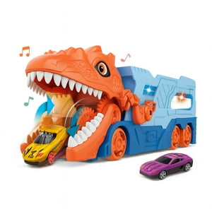 Fliperex - Camion Transportador Porta Autitos Infantil Dinosaurio Juego Naranja