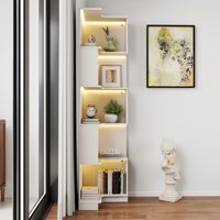 M&Ms - Corner Book Shelf - 5 Tier Corner Bookshelf Bookcase With Baffle, Freestanding L Shaped Display Shelf Stand With Led Lights For Home Office, Living Room, Bedroom, Kitchen