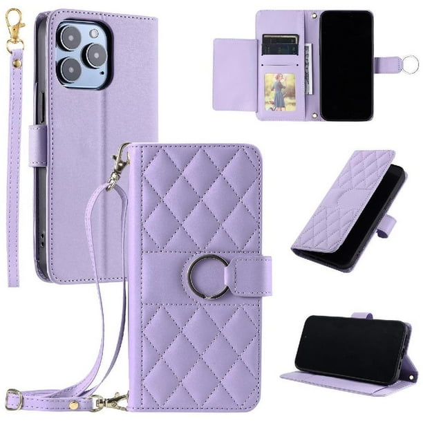 Funda tipo billetera FOXDOCK para iPhone 14 Pro – Tapa abatible con correa para mujer