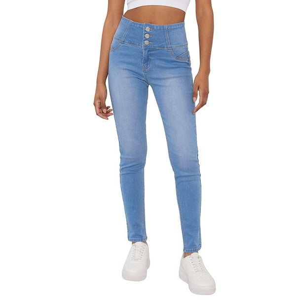 Jeans Mujer Push Up 3 Botones Azul Claro Corona