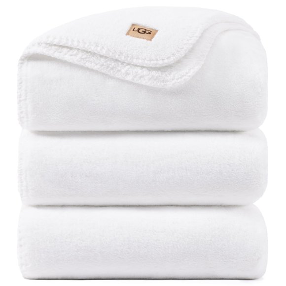 Manta UGG 279 cm x 228 cm de felpa de forro polar blanca