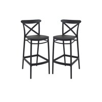 Habita2 Chile - Pack 2 Taburetes Polipropileno Apilable Con Apoyapies Danubio 65Cm - Negro