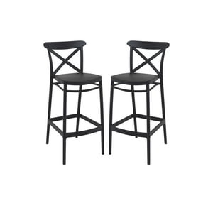 Habita2 Chile - Pack 2 Taburetes Polipropileno Apilable Con Apoyapies Danubio 65Cm - Negro