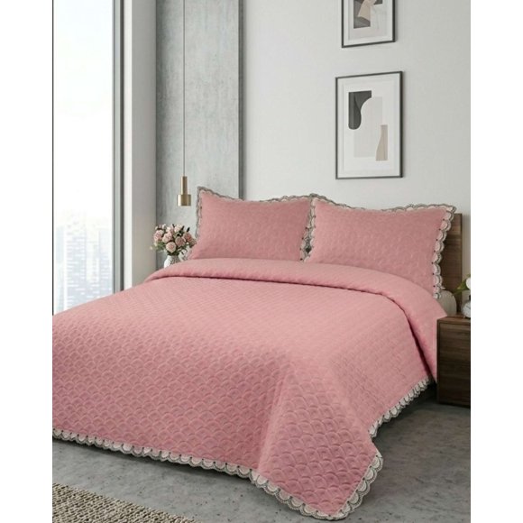 Cubrecama Quilt Diseño Escamas 2 Plazas + Fundas