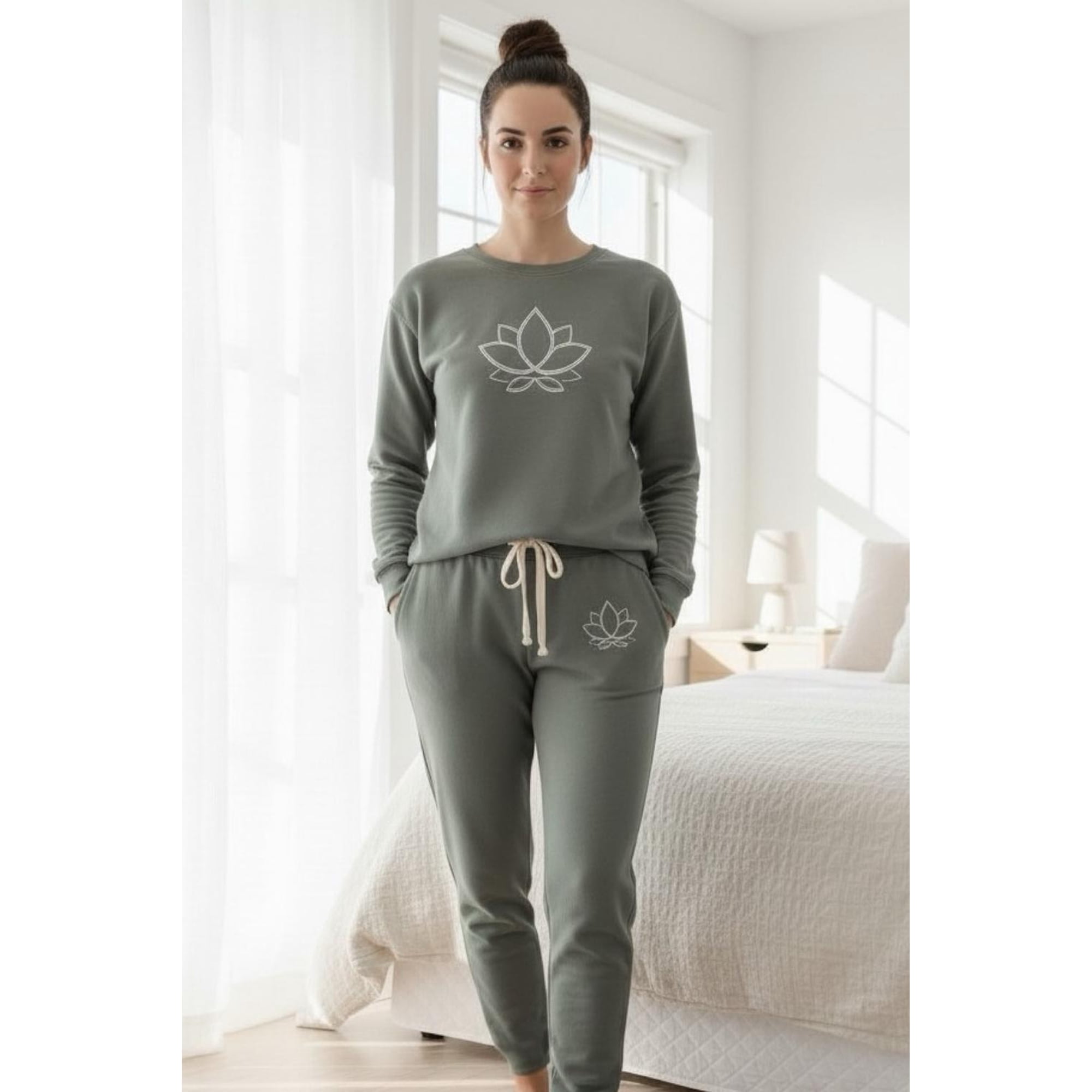 Kowhai - Pijama Franela Mujer Estampado Flor De Loto Verde Verde Xs