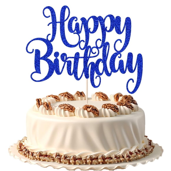 Decoración para tartas FMiyuneea con purpurina de feliz cumpleaños, color azul oscuro