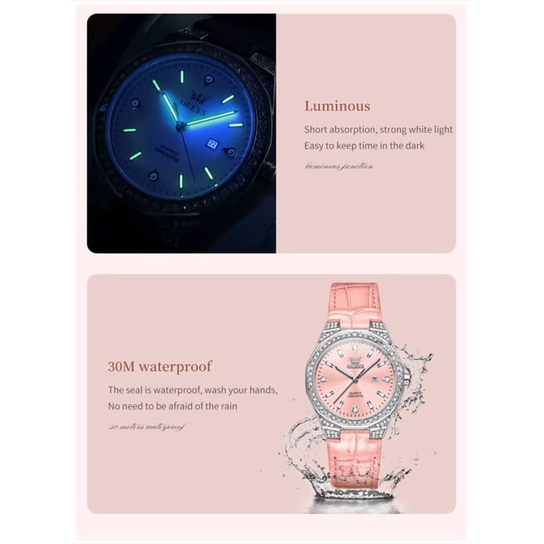 Reloj de Cuarzo para Mujer Correa de Cuero Rosa Esfera de Cristales para uso diario