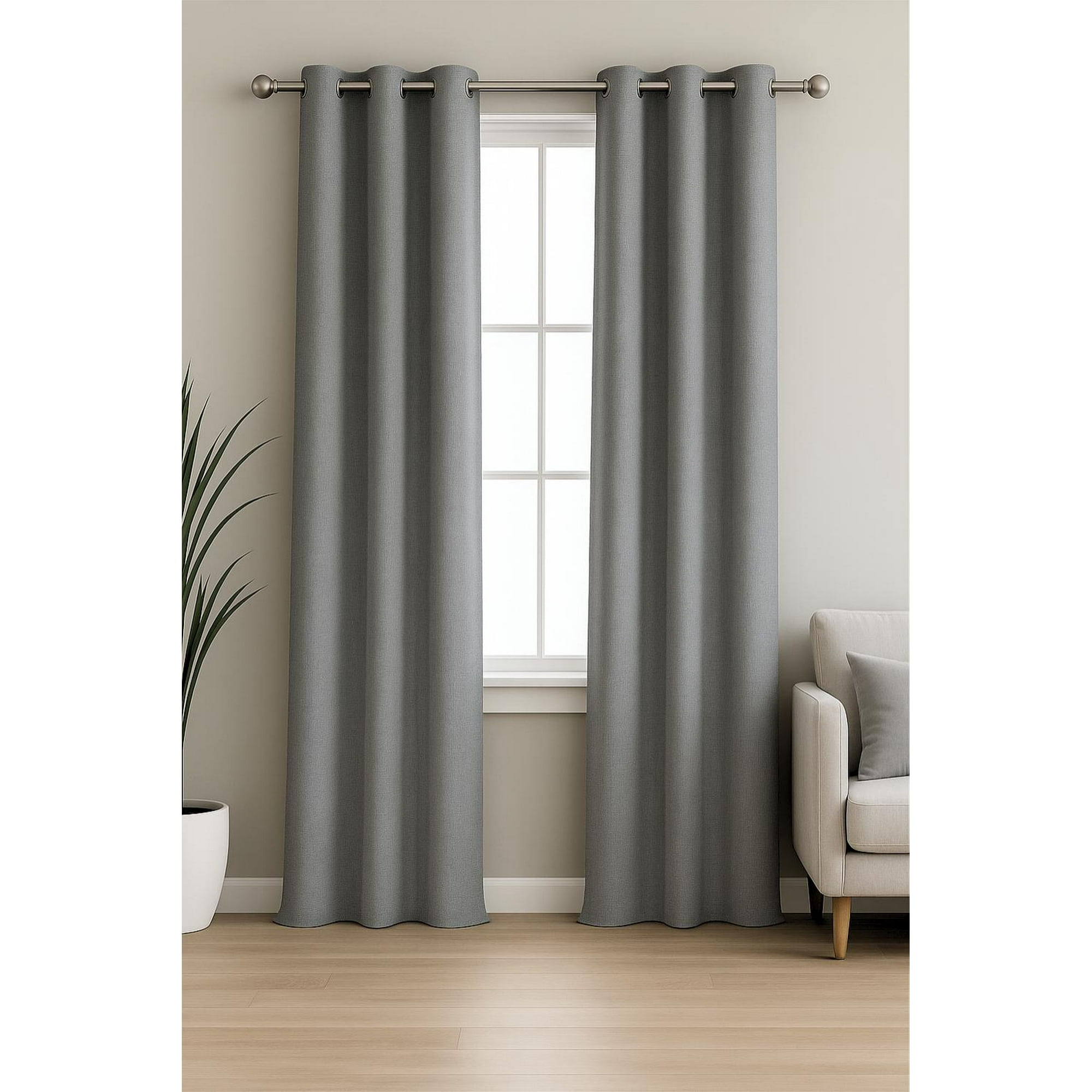 Clems - Pack 2 Cortina Engomada Termica 100% Blackout De Tipo Lino Gris 140x225