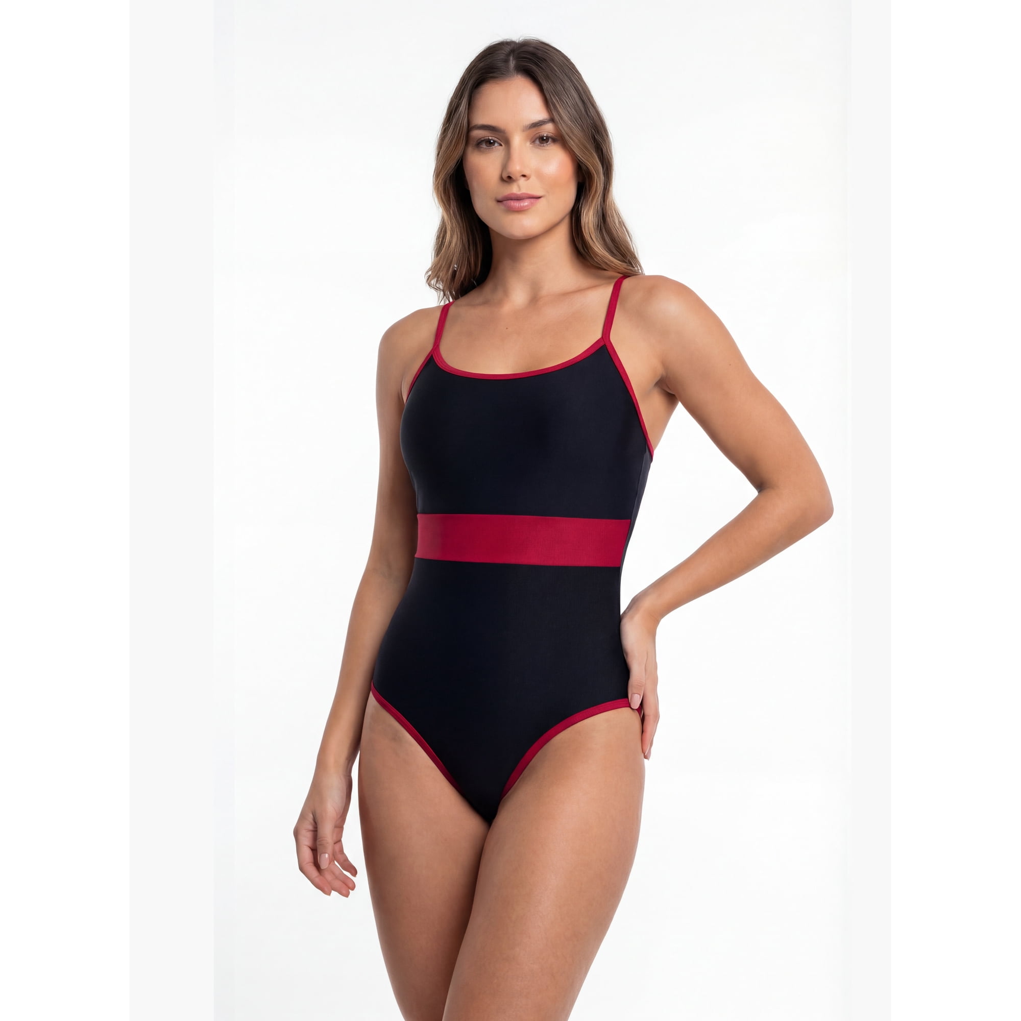Samia - Traje De Baño Mujer Natación Con Franja Rojo